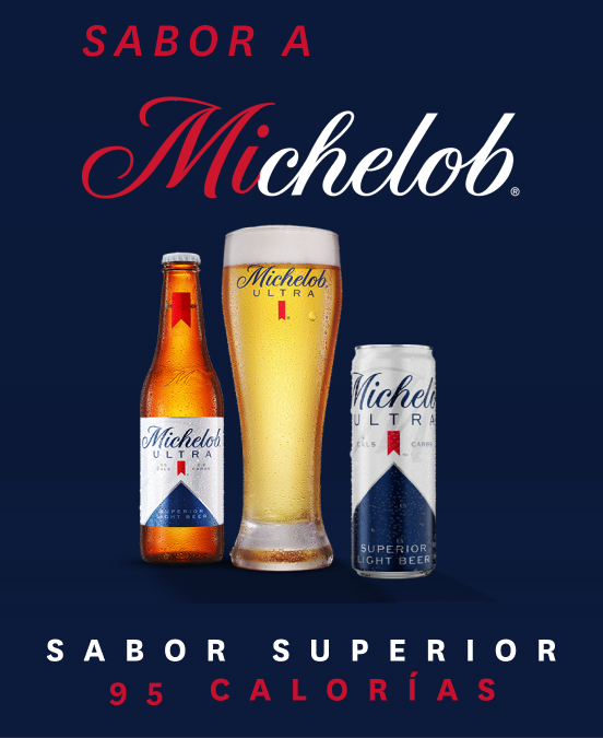 Michelob Ultra en botella y lata  con vaso de cerveza